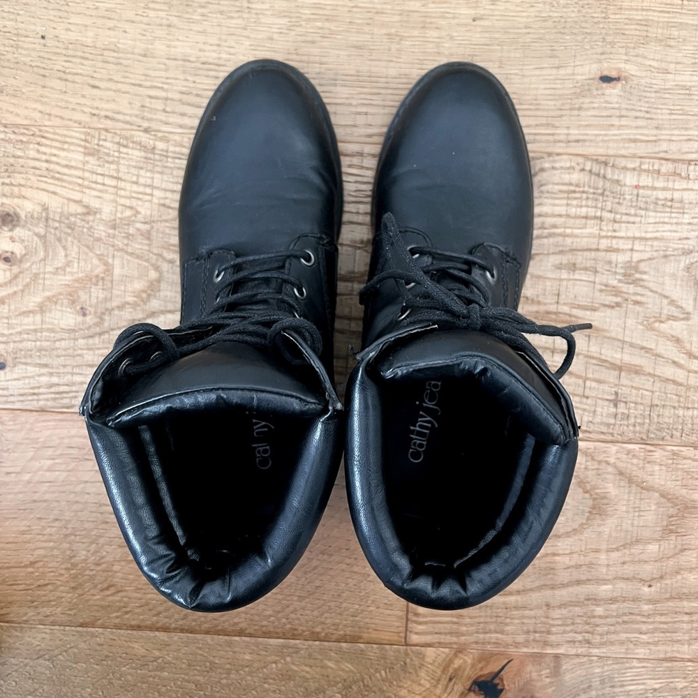 Black Leather Lace Up Combat Boots - Picture 3 of 5